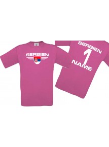 Man T-Shirt Serbien Wappen mit Wunschnamen und Wunschnummer, Land, Länder, pink, L