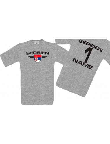 Man T-Shirt Serbien Wappen mit Wunschnamen und Wunschnummer, Land, Länder, sportsgrey, L