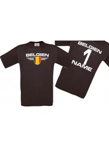 Man T-Shirt Belgien Wappen mit Wunschnamen und Wunschnummer, Land, Länder, braun, L