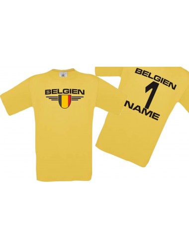 Man T-Shirt Belgien Wappen mit Wunschnamen und Wunschnummer, Land, Länder, gelb, L