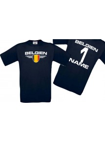 Man T-Shirt Belgien Wappen mit Wunschnamen und Wunschnummer, Land, Länder, navy, L