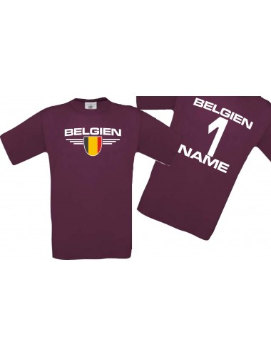 Man T-Shirt Belgien Wappen mit Wunschnamen und Wunschnummer, Land, Länder, burgundy, L