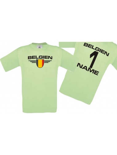Man T-Shirt Belgien Wappen mit Wunschnamen und Wunschnummer, Land, Länder, mint, L