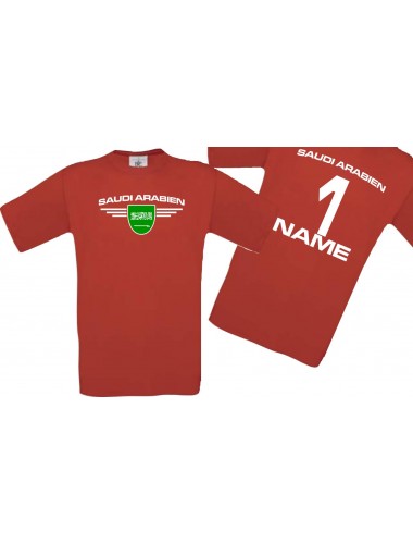 Man T-Shirt Saudi Arabien Wappen mit Wunschnamen und Wunschnummer, Land, Länder, rot, L