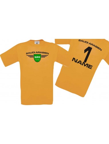Man T-Shirt Saudi Arabien Wappen mit Wunschnamen und Wunschnummer, Land, Länder, orange, L
