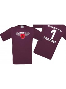 Man T-Shirt Marokko Wappen mit Wunschnamen und Wunschnummer, Land, Länder, burgundy, L