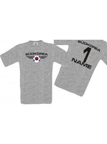 Man T-Shirt Südkorea Wappen mit Wunschnamen und Wunschnummer, Land, Länder, sportsgrey, L