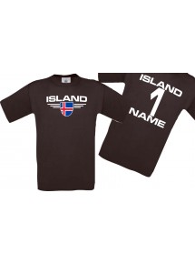 Man T-Shirt Island Wappen mit Wunschnamen und Wunschnummer, Land, Länder, braun, L