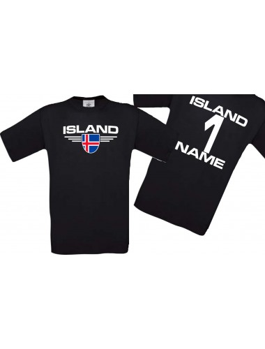 Man T-Shirt Island Wappen mit Wunschnamen und Wunschnummer, Land, Länder, schwarz, L