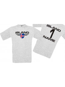 Man T-Shirt Island Wappen mit Wunschnamen und Wunschnummer, Land, Länder, ash, L