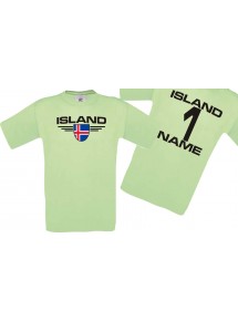 Man T-Shirt Island Wappen mit Wunschnamen und Wunschnummer, Land, Länder, mint, L