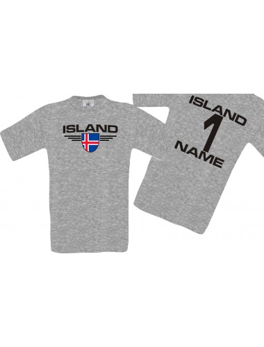 Man T-Shirt Island Wappen mit Wunschnamen und Wunschnummer, Land, Länder, sportsgrey, L