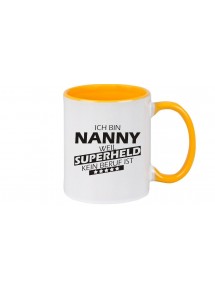 Kaffeepott beidseitig mit Motiv bedruckt Ich bin Nanny, weil Superheld kein Beruf ist
