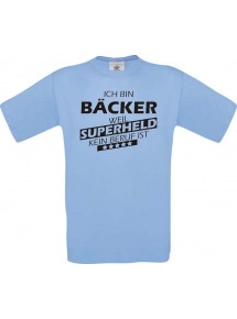 Männer-Shirt Ich bin Bäcker, weil Superheld kein Beruf ist, hellblau, Größe L