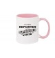 Kaffeepott beidseitig mit Motiv bedruckt Ich bin Reporter, weil Superheld kein Beruf ist, Farbe rosa