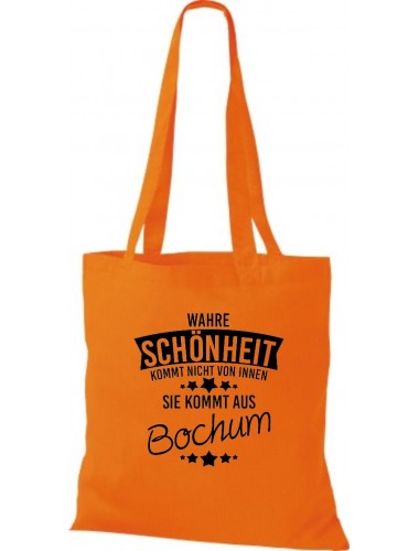 Stoffbeutel Wahre Schönheit kommt aus Bochum, orange