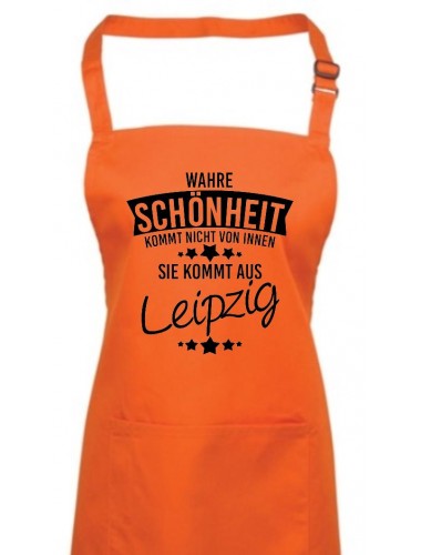 Kochschürze Wahre Schönheit kommt aus Leipzig, orange
