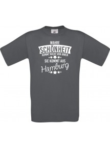 Unisex T-Shirt Wahre Schönheit kommt aus Hamburg, grau, L