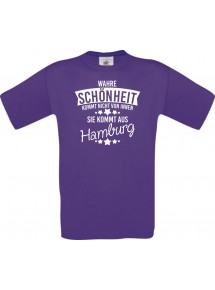 Unisex T-Shirt Wahre Schönheit kommt aus Hamburg, lila, L