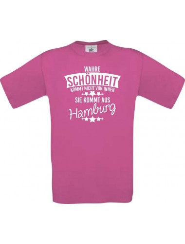 Unisex T-Shirt Wahre Schönheit kommt aus Hamburg, pink, L