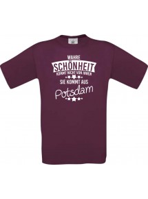 Unisex T-Shirt Wahre Schönheit kommt aus Potsdam, burgundy, L