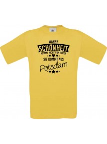 Unisex T-Shirt Wahre Schönheit kommt aus Potsdam, gelb, L