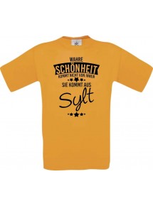 Unisex T-Shirt Wahre Schönheit kommt aus Sylt, orange, L