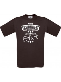 Unisex T-Shirt Wahre Schönheit kommt aus Erfurt, braun, L