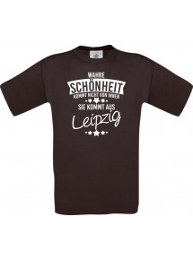 Unisex T-Shirt Wahre Schönheit kommt aus Leipzig, braun, L