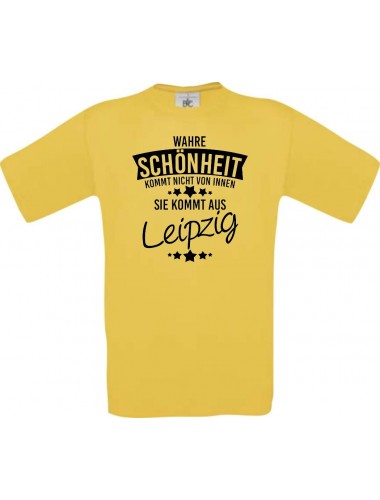 Unisex T-Shirt Wahre Schönheit kommt aus Leipzig, gelb, L