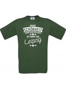 Unisex T-Shirt Wahre Schönheit kommt aus Leipzig, grün, L