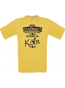 Unisex T-Shirt Wahre Schönheit kommt aus Köln, gelb, L