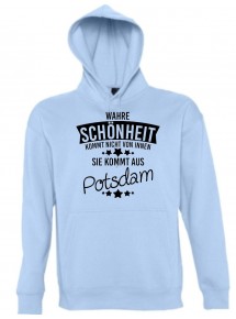 Kapuzen Sweatshirt Wahre Schönheit kommt aus Potsdam, hellblau, L