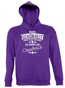 Kapuzen Sweatshirt Wahre Schönheit kommt aus Osnabrück, lila, L