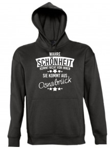 Kapuzen Sweatshirt Wahre Schönheit kommt aus Osnabrück, schwarz, L
