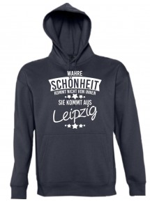 Kapuzen Sweatshirt Wahre Schönheit kommt aus Leipzig, navy, L