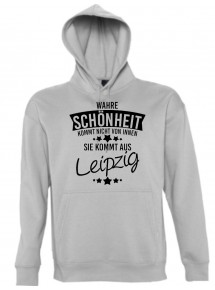 Kapuzen Sweatshirt Wahre Schönheit kommt aus Leipzig, sportsgrey, L