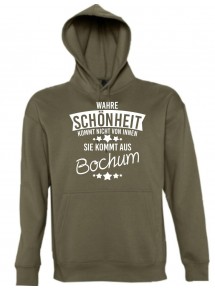 Kapuzen Sweatshirt Wahre Schönheit kommt aus Bochum, army, L