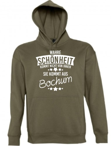 Kapuzen Sweatshirt Wahre Schönheit kommt aus Bochum, army, L