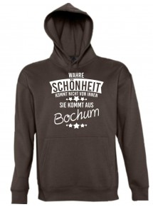 Kapuzen Sweatshirt Wahre Schönheit kommt aus Bochum, braun, L
