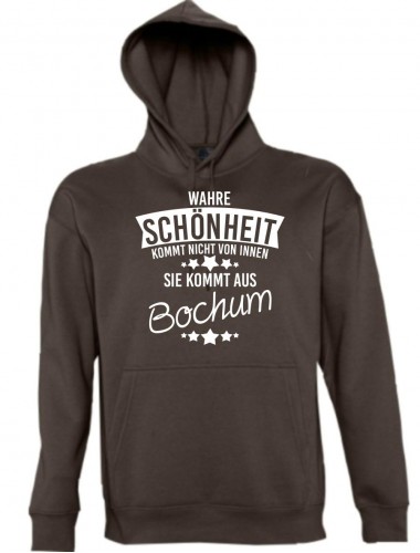 Kapuzen Sweatshirt Wahre Schönheit kommt aus Bochum, braun, L