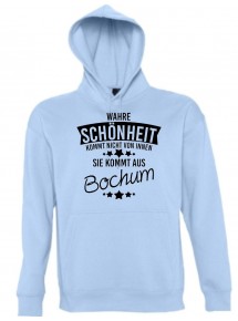 Kapuzen Sweatshirt Wahre Schönheit kommt aus Bochum, hellblau, L