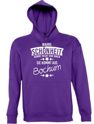 Kapuzen Sweatshirt Wahre Schönheit kommt aus Bochum, lila, L