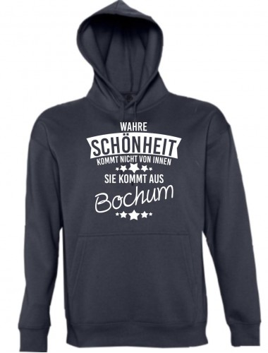 Kapuzen Sweatshirt Wahre Schönheit kommt aus Bochum, navy, L