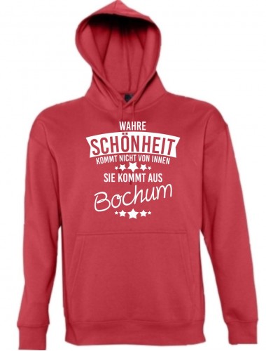 Kapuzen Sweatshirt Wahre Schönheit kommt aus Bochum, rot, L