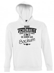 Kapuzen Sweatshirt Wahre Schönheit kommt aus Bochum, weiss, L