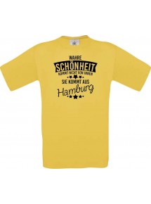 Kinder-Shirt Wahre Schönheit kommt aus Hamburg, Farbe gelb, 104