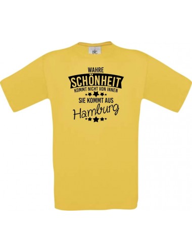 Kinder-Shirt Wahre Schönheit kommt aus Hamburg, Farbe gelb, 104