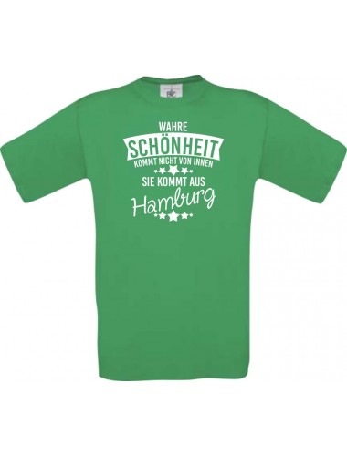 Kinder-Shirt Wahre Schönheit kommt aus Hamburg, Farbe kellygreen, 104