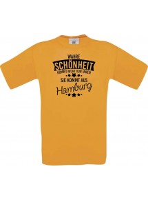 Kinder-Shirt Wahre Schönheit kommt aus Hamburg, Farbe orange, 104